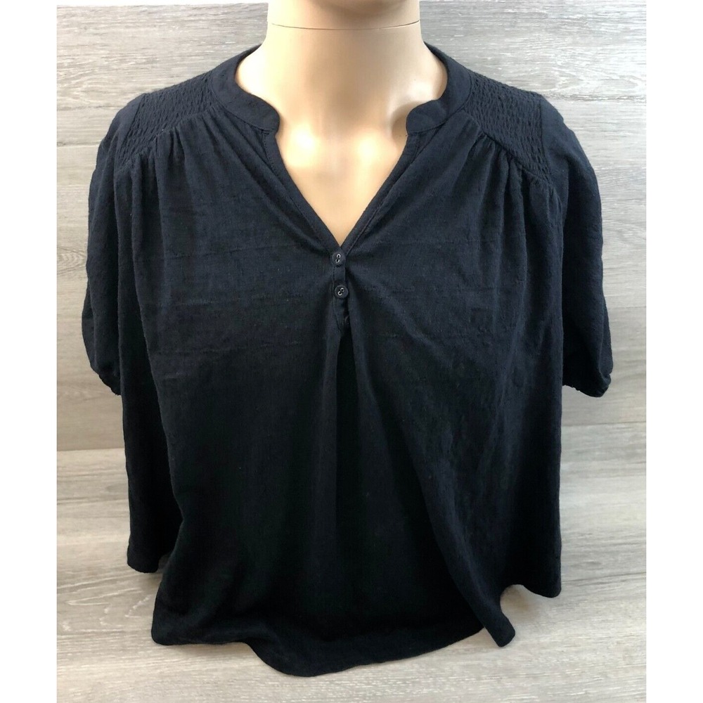 Free People Fever Dream Women's Shirt XS Black Henley‎ Neck Short Sleeve Cotton - Picture 2 of 6